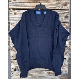 Pendleton‎ Sweater Men Large Navy Blue Cable Knit 100% Lambswool V Neck